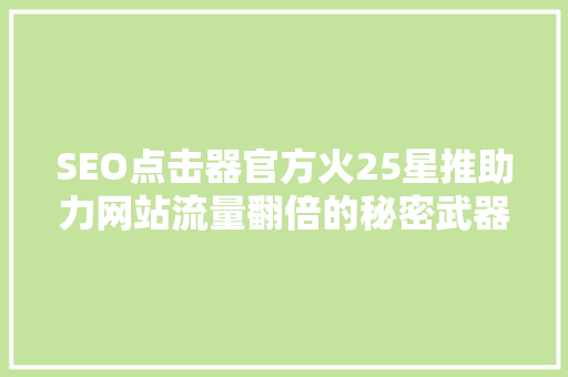 SEO点击器官方火25星推助力网站流量翻倍的秘密武器