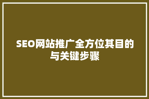 SEO网站推广全方位其目的与关键步骤