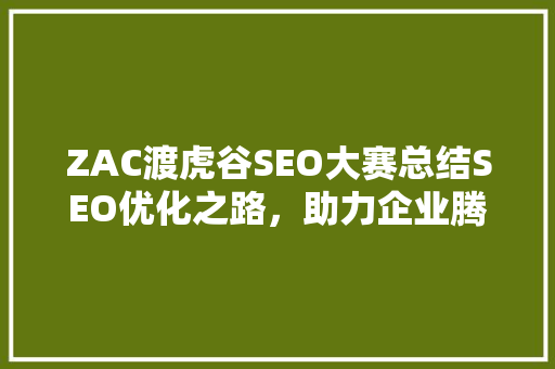ZAC渡虎谷SEO大赛总结SEO优化之路，助力企业腾飞