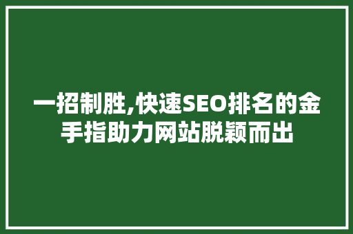 一招制胜,快速SEO排名的金手指助力网站脱颖而出