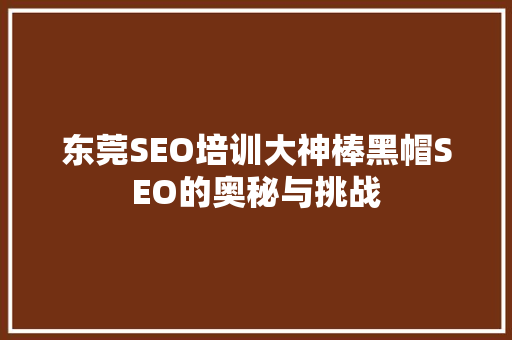 东莞SEO培训大神棒黑帽SEO的奥秘与挑战