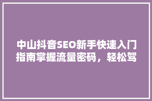 中山抖音SEO新手快速入门指南掌握流量密码，轻松驾驭短视频平台