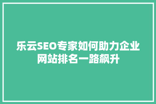 乐云SEO专家如何助力企业网站排名一路飙升