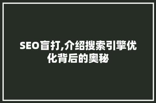 SEO盲打,介绍搜索引擎优化背后的奥秘