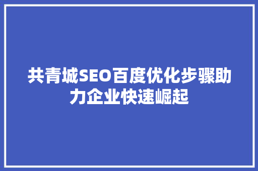 共青城SEO百度优化步骤助力企业快速崛起