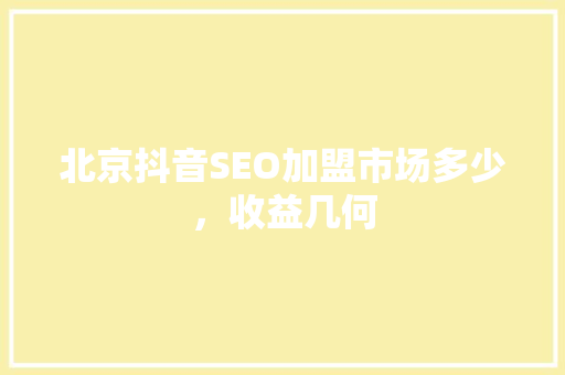 北京抖音SEO加盟市场多少，收益几何