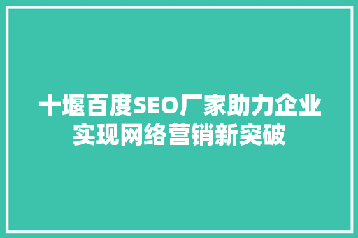 十堰百度SEO厂家助力企业实现网络营销新突破