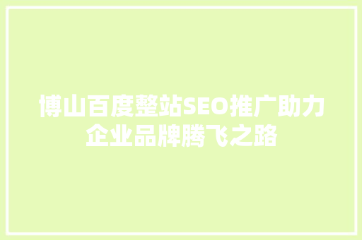 博山百度整站SEO推广助力企业品牌腾飞之路