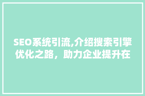 SEO系统引流,介绍搜索引擎优化之路，助力企业提升在线影响力