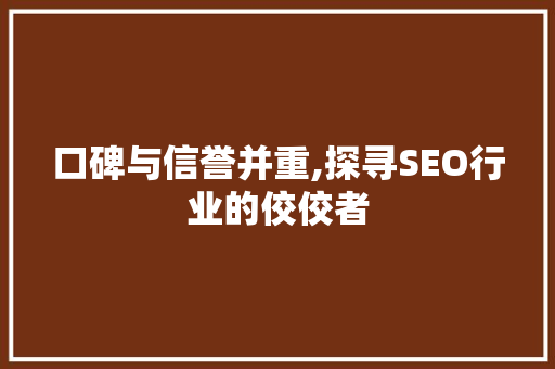 口碑与信誉并重,探寻SEO行业的佼佼者
