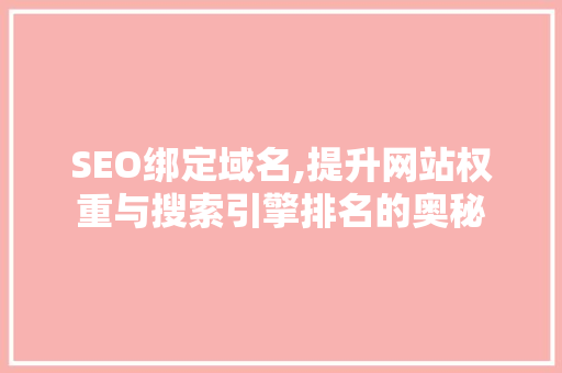 SEO绑定域名,提升网站权重与搜索引擎排名的奥秘