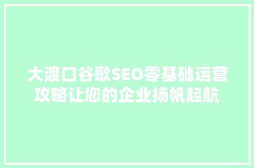 大渡口谷歌SEO零基础运营攻略让您的企业扬帆起航