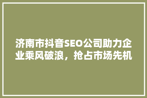 济南市抖音SEO公司助力企业乘风破浪，抢占市场先机