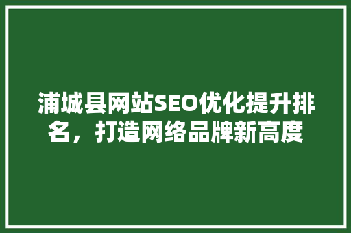 浦城县网站SEO优化提升排名，打造网络品牌新高度