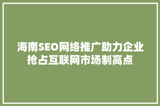 海南SEO网络推广助力企业抢占互联网市场制高点