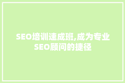 SEO培训速成班,成为专业SEO顾问的捷径  第1张