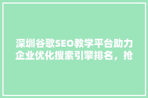 深圳谷歌SEO教学平台助力企业优化搜索引擎排名，抢占数字营销高地