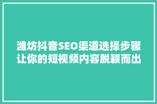 潍坊抖音SEO渠道选择步骤让你的短视频内容脱颖而出