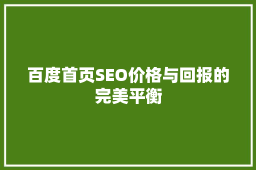 百度首页SEO价格与回报的完美平衡
