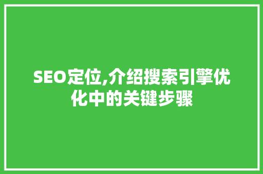 SEO定位,介绍搜索引擎优化中的关键步骤  第1张