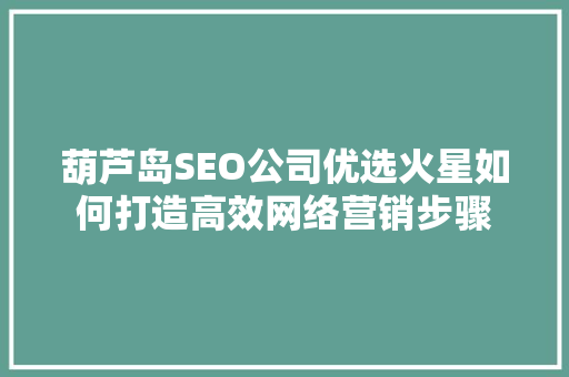 葫芦岛SEO公司优选火星如何打造高效网络营销步骤