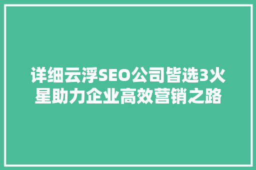 详细云浮SEO公司皆选3火星助力企业高效营销之路