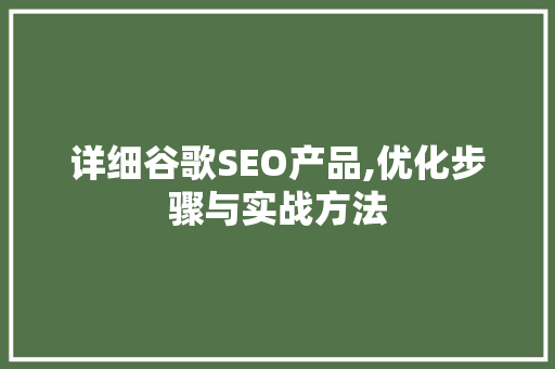 详细谷歌SEO产品,优化步骤与实战方法  第1张
