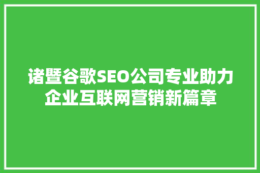 诸暨谷歌SEO公司专业助力企业互联网营销新篇章