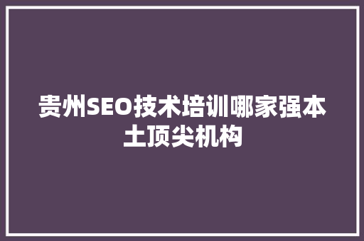 贵州SEO技术培训哪家强本土顶尖机构
