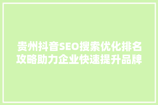 贵州抖音SEO搜索优化排名攻略助力企业快速提升品牌知名度