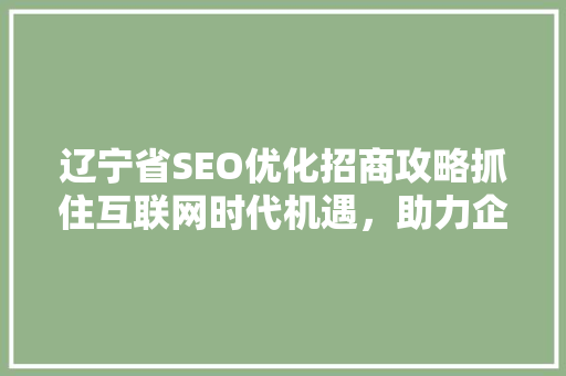 辽宁省SEO优化招商攻略抓住互联网时代机遇，助力企业发展