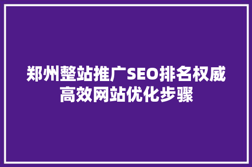 郑州整站推广SEO排名权威高效网站优化步骤