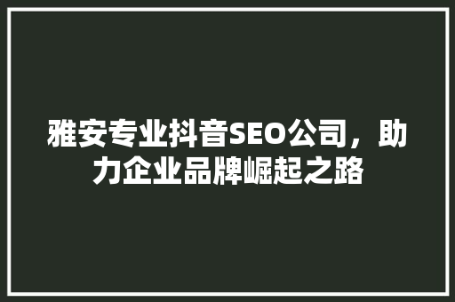 雅安专业抖音SEO公司，助力企业品牌崛起之路  第1张