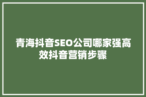青海抖音SEO公司哪家强高效抖音营销步骤