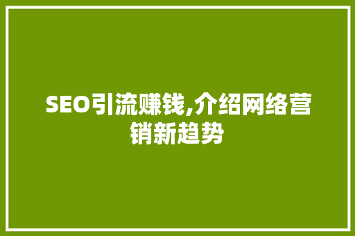 SEO引流赚钱,介绍网络营销新趋势