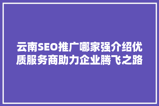 云南SEO推广哪家强介绍优质服务商助力企业腾飞之路