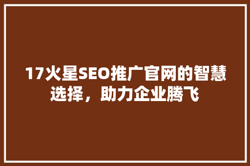 17火星SEO推广官网的智慧选择，助力企业腾飞