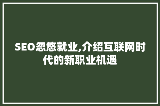 SEO忽悠就业,介绍互联网时代的新职业机遇