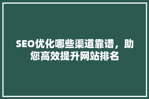 SEO优化哪些渠道靠谱，助您高效提升网站排名