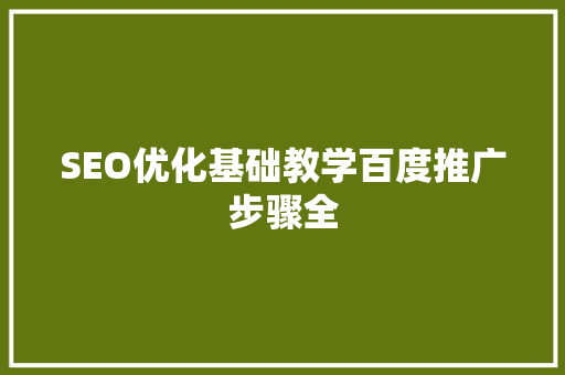 SEO优化基础教学百度推广步骤全