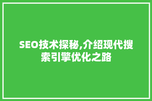SEO技术探秘,介绍现代搜索引擎优化之路