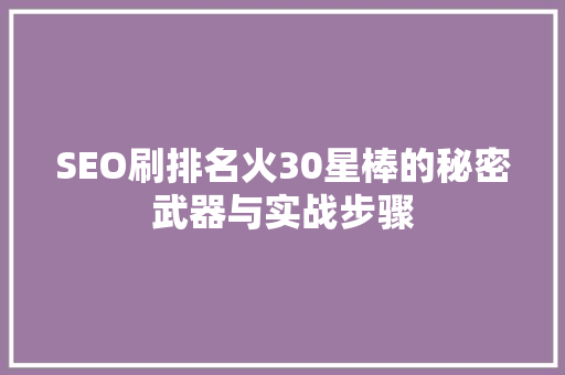 SEO刷排名火30星棒的秘密武器与实战步骤