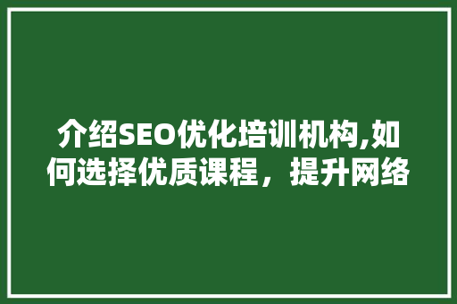 介绍SEO优化培训机构,如何选择优质课程，提升网络营销能力