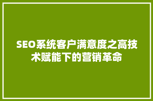 SEO系统客户满意度之高技术赋能下的营销革命