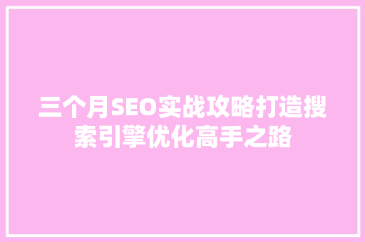 三个月SEO实战攻略打造搜索引擎优化高手之路