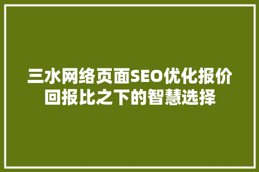 三水网络页面SEO优化报价回报比之下的智慧选择