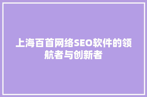 上海百首网络SEO软件的领航者与创新者