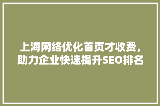 上海网络优化首页才收费，助力企业快速提升SEO排名