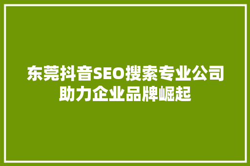 东莞抖音SEO搜索专业公司助力企业品牌崛起