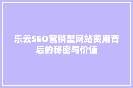 乐云SEO营销型网站费用背后的秘密与价值